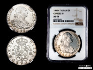 Charles IV (1788-1808). 8 reales. 1808. Madrid. FA. (Cal-944). Ag. Slabbed by NGC as MS 63. Lustrous all over, with faint toning starting at rims, a b...