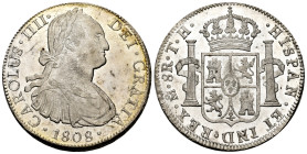 Charles IV (1788-1808). 8 reales. 1808. Mexico. TH. (Cal-980). Ag. 26,89 g. Minimal scrachtes on obverse, otherwise magnificent specimen wit plenty lu...