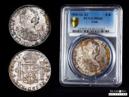 Charles IV (1788-1808). 8 reales. 1800. Santiago. AJ. (Cal-1034). Ag. Slabbed by PCGS as MS 64 (Top Pop), the finest known in the NGC census. Open ord...