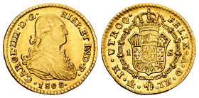 Charles IV (1788-1808). 1 escudo. 1808. Mexico. TH. (Cal-1143). Au. 3,37 g. Usual slightly weak strike on obverse. Original luster, especially on reve...