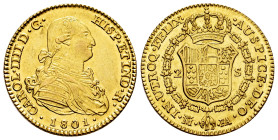Charles IV (1788-1808). 2 escudos. 1801. Madrid. FA. (Cal-1301). Au. 6,76 g. Original luster. XF/AU. Est...500,00. 

Spanish Description: Carlos IV ...