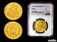 Charles IV (1788-1808). 4 escudos. 1792. Lima. IJ. (Cal-1792). Au. 13,45 g. This rather rare piece is remarkably well-struck. Very attractive thanks t...