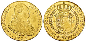 Charles IV (1788-1808). 4 escudos. 1795/4. Madrid. MF. (Cal-1477). Au. 13,61 g. Weakly struck but visible overdate. A very good sample. Original luste...