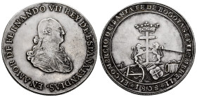 Ferdinand VII (1808-1833). "Proclamation" medal. 1808. Santa Fe de Bogotá. El Comercio. (H-79). (Medina-382). (Vives-260). Ag. 30,12 g. Engraver: J. M...