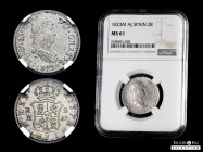 Ferdinand VII (1808-1833). 2 reales. 1823. Madrid. AJ. (Cal-839). Ag. Slabbed by NGC as MS 61. NGC-MS. Est...400,00. 

Spanish Description: Fernando...