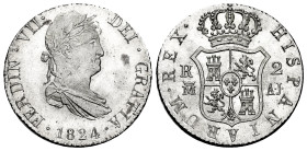 Ferdinand VII (1808-1833). 2 reales. 1824. Madrid. AJ. (Cal-840). Ag. 5,95 g. Nice sample. Plenty of original luster. Three tiny hairlines on obverse ...