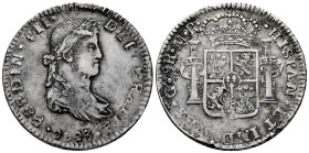 Ferdinand VII (1808-1833). 8 reales. 1813. Guadalajara. MR. (Cal-1205). Ag. 26,51 g. Impurities. Good specimen for this mint. Delicate patina. Scarce....