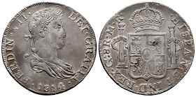 Ferdinand VII (1808-1833). 8 reales. 1814. Guadalajara. MR. (Cal-1206). Ag. 26,69 g. Nice toned, well struck and attractive. Scarce date. Acquired to ...