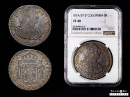 Ferdinand VII (1808-1833). 8 reales. 1814. Popayan. JF. (Cal-1366). (Restrepo-120-8). Ag. 26,99 g. Busto de Carlos IV. Overdate. Beautiful old cabinet...