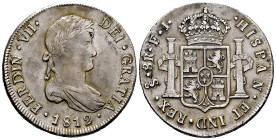 Ferdinand VII (1808-1833). 8 reales. 1812. Santiago. FJ. (Cal-1405). Ag. 26,71 g. First-year king´s bust for this mint. Toned. Rare. Ex Cayon (15-09-2...