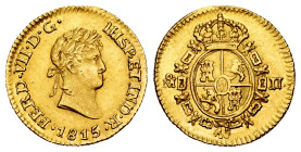 Ferdinand VII (1808-1833). 1/2 escudo. 1815/4. Mexico. JJ. (Cal-1489). Au. Scarce overdate. Some luster. Rare, even more in this grade. XF. Est...900,...