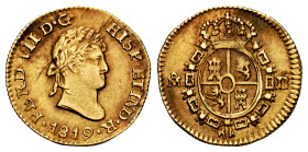 Ferdinand VII (1808-1833). 1/2 escudo. 1819. Mexico. JJ. (Cal-1493). Au. 1,68 g. Nice example. Rare, even more so in this grade. Ex Aureo&Calico (14-1...