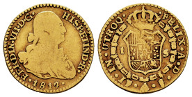 Ferdinand VII (1808-1833). 1 escudo. 1817/6. Santiago. FJ. (Cal-1572 var). Au. 2,90 g. Bust of Charles IV. Overdate. Mintmark on the right. Of the hig...