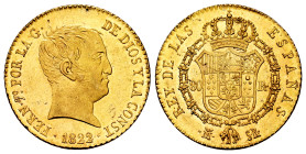 Ferdinand VII (1808-1833). 80 reales. 1823. Madrid. SR. (Cal-1641). Au. 6,77 g. "Cabezon" type. Minimal contact marks and minor scracht on reverse. Pl...