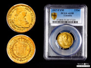Ferdinand VII (1808-1833). 2 escudos. 1817. Popayan. FM. (Cal-1651). Au. Bust of Charles IV. Original luster. Slabbed by PCGS as AU 55. Rarely encount...