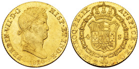 Ferdinand VII (1808-1833). 4 escudos. 1820. Madrid. GJ. (Cal-1716). Au. 13,48 g. Faint surface scratches on obverse. Plenty luster. Superb specimen. V...