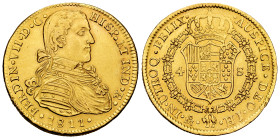 Ferdinand VII (1808-1833). 4 escudos. 1811. Mexico. HJ/TH. (Cal-1721). (Km-145, no over assayer). Au. 13,45 g. Imaginary bust. Rare rectification of a...
