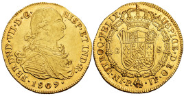 Ferdinand VII (1808-1833). 8 escudos. 1809. Popayan. JF. (Cal-1807). (Cal onza-1275). (Restrepo-128-5). Au. 26,92 g. Bust of Charles IV. With some ori...