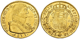 Ferdinand VII (1808-1833). 8 escudos. 1811. Santiago. FJ. (Cal-1865). (Cal onza-1349). Au. 26,91 g. Admiral bust. With pellet between assayers. Withou...