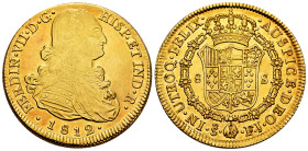 Ferdinand VII (1808-1833). 8 escudos. 1812. Santiago. FJ. (Cal-1867). Au. 27,06 g. Bust of Charles IV. With some original luster remaining. Orange ton...