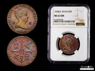 Elizabeth II (1833-1868). 8 maravedis. 1848. Jubia. (Cal-115). Ae. 11,08 g. Attractive specimen. Beautiful color. Slabbed by NGC as MS 63 BN. Rarely e...