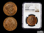 Elizabeth II (1833-1868). 5 centimos de escudo. 1868. Barcelona. OM. (Cal-246). Ag. 11,75 g. Rare in this grade. Slabbed by NGC as MS 62 BN, only 3 fi...