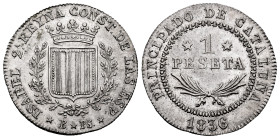 Elizabeth II (1833-1868). 1 peseta. 1836. Barcelona. PS. (Cal-271). Ag. 5,83 g. No pellet between P and S. Striated edge. With some original luster re...