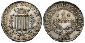Elizabeth II (1833-1868). 1 peseta. 1837. Barcelona. PS. (Cal-272). Ag. 5,71 g. Beautiful patina. Scarce in this grade. XF. Est...350,00. 

Spanish ...