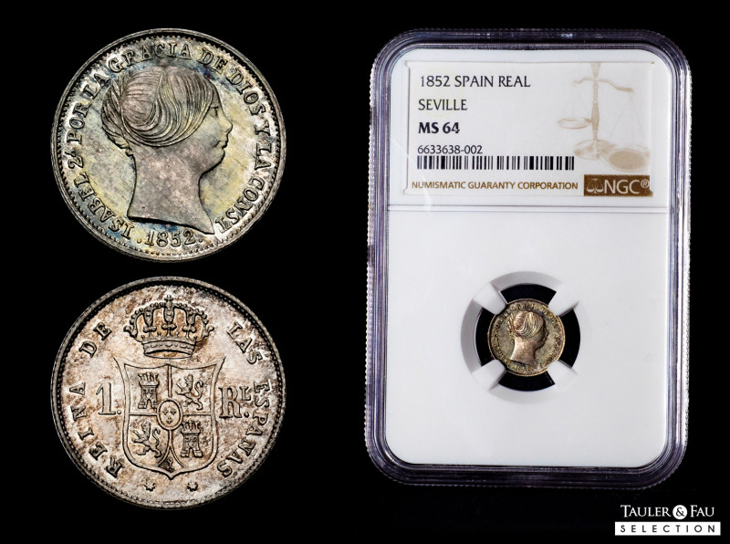 Elizabeth II (1833-1868). 1 real. 1852. Sevilla. (Cal-321). Ag. 1,26 g. Soft ton...