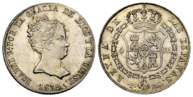 Elizabeth II (1833-1868). 4 reales. 1839. Barcelona. PS. (Cal-413). Ag. 5,89 g. Superb specimen with delicate patina and plenty luster. Very rare in t...