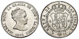 Elizabeth II (1833-1868). 4 reales. 1842. Barcelona. CC. (Cal-416). Ag. 5,85 g. Small bust. Original luster. Rare in this condition. Ex O´Callaghan Co...