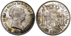 Elizabeth II (1833-1868). 20 reales. 1851. Barcelona. (Cal-570). Ag. 26,25 g. Original luster. Very rare, seldom ofered in this high grade. Ex Aureo&C...