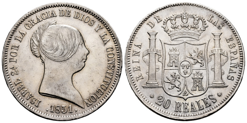 Elizabeth II (1833-1868). 20 reales. 1851. Barcelona. (Cal-570). Ag. 26,09 g. Or...