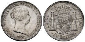 Elizabeth II (1833-1868). 20 reales. 1852. Madrid. (Cal-594). Ag. 26,01 g. Attractive. Rare in this grade. Ex Aureo&Calico Selección (14-03-2019), lot...
