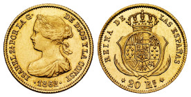 Elizabeth II (1833-1868). 20 reales. 1862/1. Madrid. (Cal-673). Au. 1,71 g. Clear overdate. Rare, even more so in this grade. Almost MS/Mint state. Es...