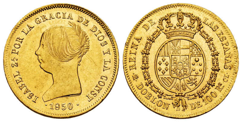 Elizabeth II (1833-1868). 100 reales. 1850. Madrid. CL. (Cal-757). Au. 8,37 g. O...