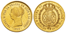 Elizabeth II (1833-1868). 100 reales. 1850. Madrid. CL. (Cal-757). Au. 8,37 g. Original luster. Rare in this condition. Almost MS/Mint state. Est...70...