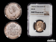 Alfonso XIII (1886-1931). 2 pesetas. 1892*18-92. Madrid. PGM. (Cal-85). Ag. A nice light toning across the coin with original lustre showing through. ...