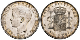 Alfonso XIII (1886-1931). 1 peso. 1897. Manila. SGV. (Cal-122). Ag. 25,10 g. Attractive specimen. Minor marks. Original luster. AU. Est...500,00. 

...