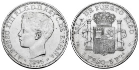 Alfonso XIII (1886-1931). 1 peso. 1895. Puerto Rico. PGV. (Cal-128). Ag. 24,95 g. Minimal marks. Rare, even more so in this grade. AU. Est...1200,00. ...
