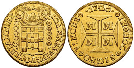 Brazil. D. Joao V (1706-1750). 20.000 reis. 1725. Minas Gerais. (Gomes-106.02). (Km-117). (Fried-33). Au. 53,62 g. A very good sample. Original luster...