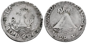 El Salvador. 2 reales. 1825. F. San Salvador Provisional Mint. (Km-5.1). Rev.: MONEDA PROVISIONAL. Ag. 4,97 g. Issued during the siege on San Salvador...