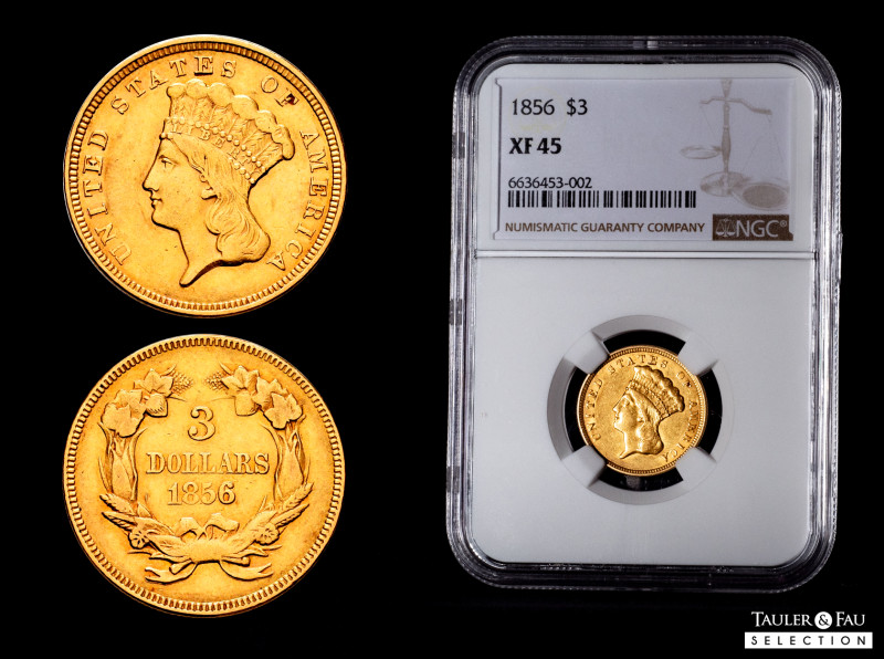 U.S. Coins. Three Dollar Gold. 3 dollars. 1856. Philadelphia. (Km-84). Au. 4,98 ...