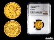 U. S. Coins. Liberty Quarter Eagles. 5 dollars. 1853. Charlotte. C. (Km-69). (Fried-141). Au. Slabbed by NGC as AU Details. Cleaned. Mintmark weak. Ve...