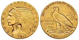 U. S. Coins. Indian Half Eagles. 5 dollars. 1911. San Francisco. S. (Km-129). (Fried-150). Au. 8,33 g. Rare. Almost XF. Est...750,00. 

Spanish Desc...