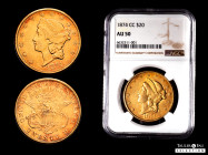 U. S. Coins. Liberty Double Eagles. 20 dollars. 1874. Carson City. CC. (Km-74.2). (Fried-176). Au. Slabbed by NGC as AU 50. Rare. PCGS-AU. Est...5000,...