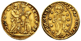 COINS OF THE KNIGHTS OF ST. JOHN (RHODES). Emery d’Amboise. Ducat. (1503-1512). (Fried-9). Anv.: The Grand Master kneels before Saint John the Baptist...