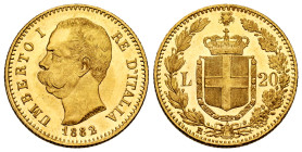 Italy. Umberto I. 20 lire. 1882. Rome. R. (Km-21). (Mont-16). Au. 6,44 g. Plenty of original luster. FDC. Est...500,00. 

Spanish Description: Itali...