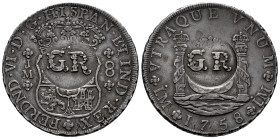 Jamaica. Fernandus VI (1746-1759). 8 reales. 1758. Lima. JM. (Cal-466 var). (Km-8.5). Ag. 27,01 g. Authority of November 1758, silver Dollar (Six Shil...
