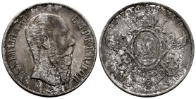 Mexico. Maximiliano. 1 peso. 1866. Mexico. (Km-388.1). Ag. 27,02 g. Irregular patina. Very scarce in this grade. Almost XF. Est...700,00. 

Spanish ...